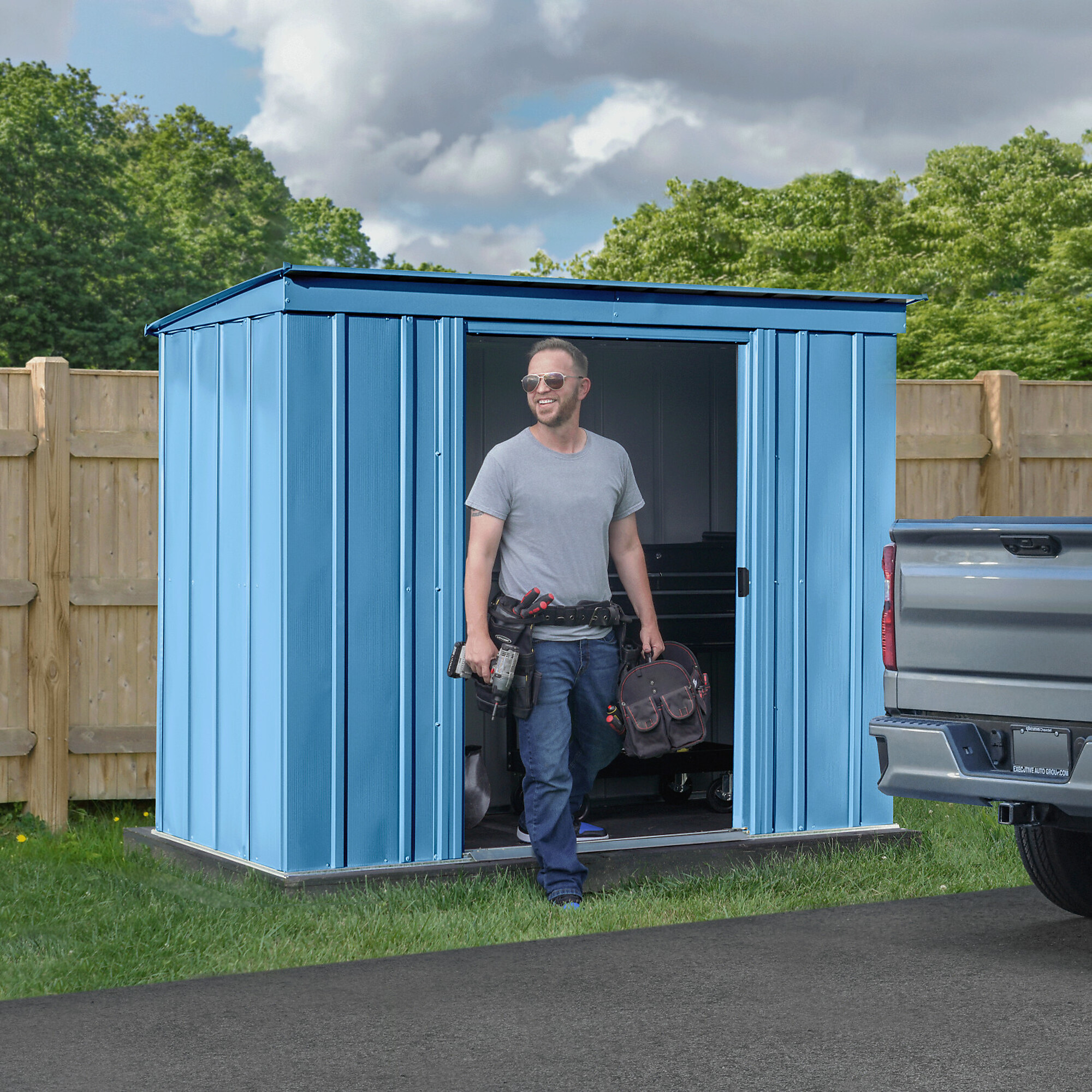 Classic Steel Storage Shed, 6X4, Blue Grey